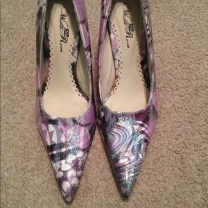 Purple sparkle iridescent glitter heels pointy